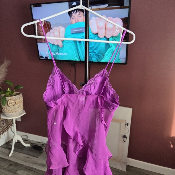 Purple Sheer Mesh Ruffle Babydoll Cami Top Gothic Boho Festival Y2K - Picture 6 of 6